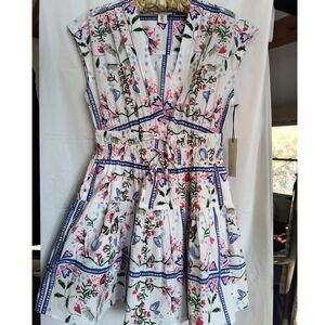 NWT Rachel Zoe White Floral Cotton Dress Medium | New With Tags | Coastal Luxe